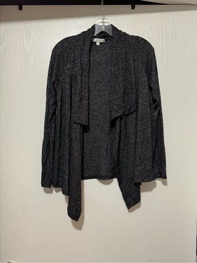 Moa Moa Charcoal Gray Open-Front Draped Cardigan Sweater